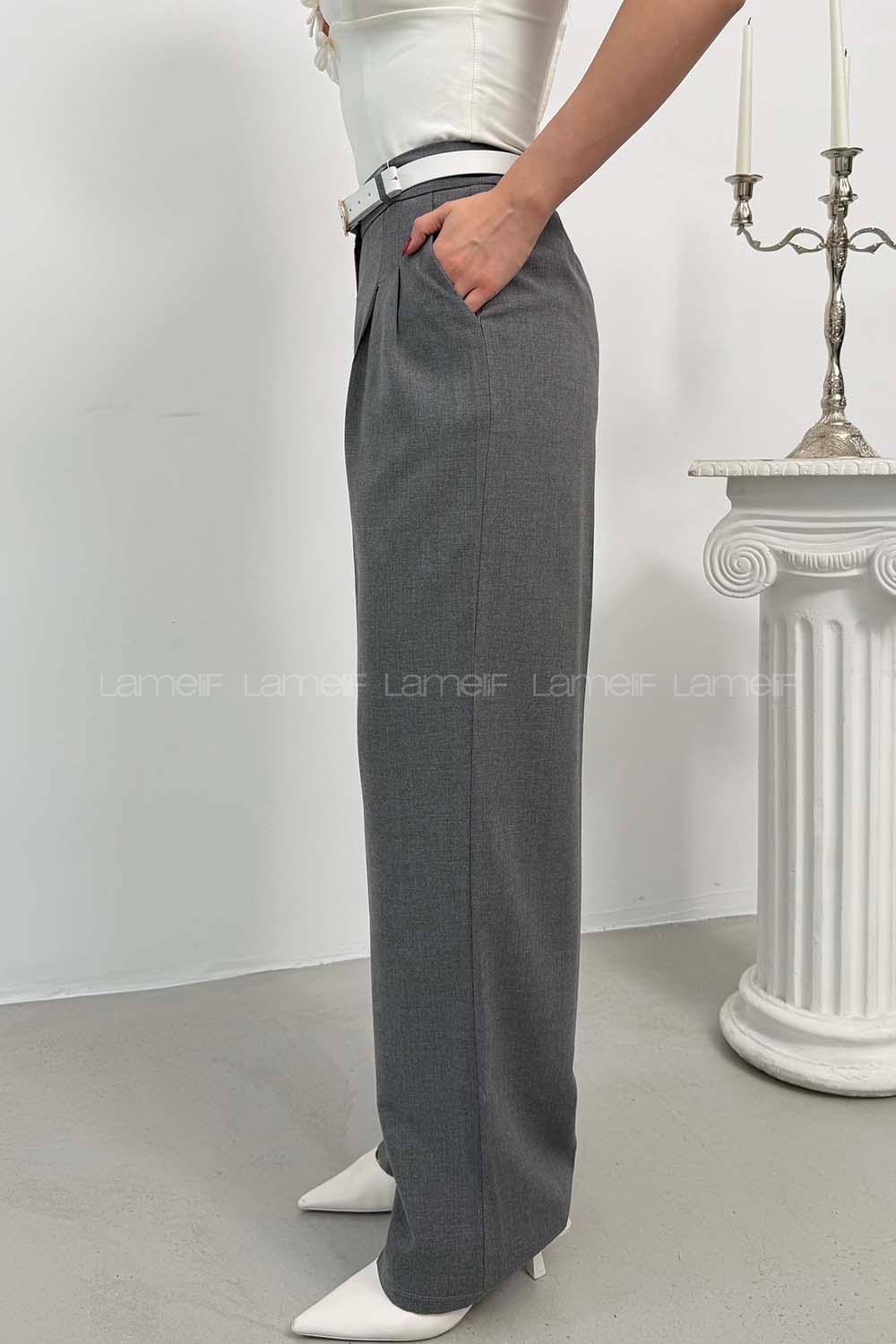 Gray Viscose Fabric Polyester High Waist Material Pants