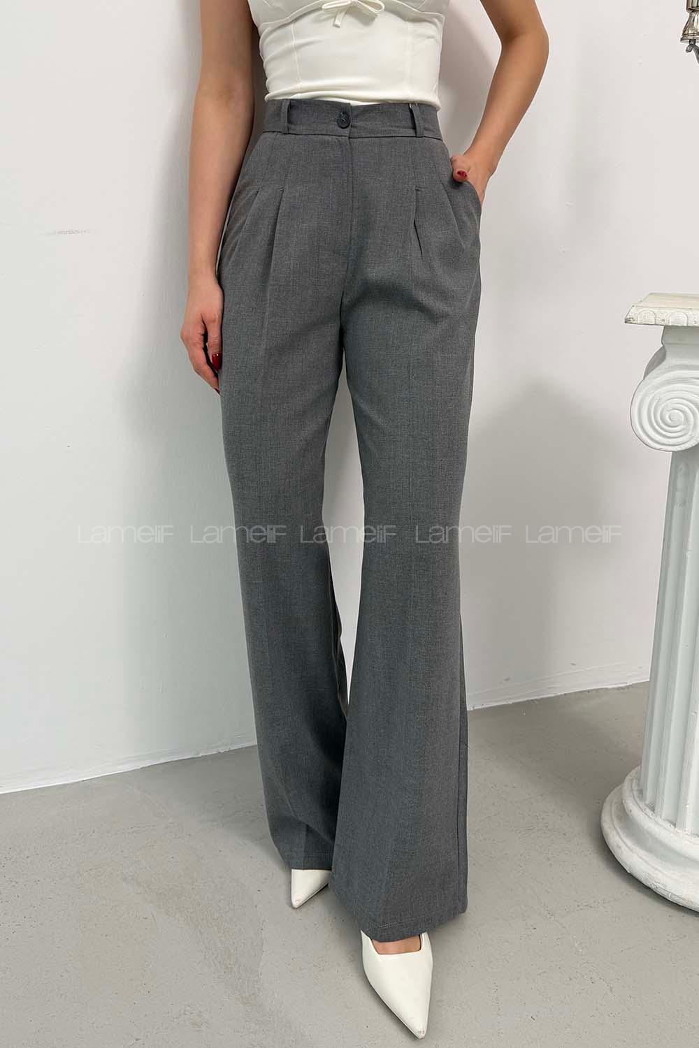 Gray Viscose Fabric Polyester High Waist Material Pants