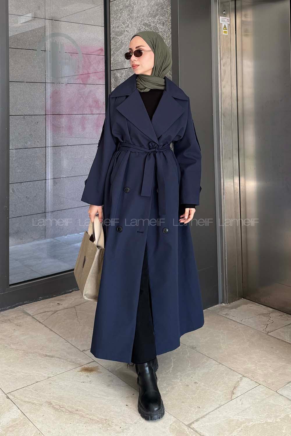 Lamelif Against Omuz Apoletli Trençkot Lacivert