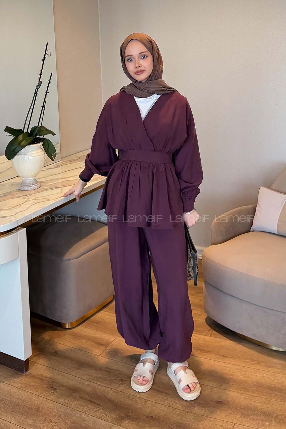 Plum V Neck Long Arm Modal Elastic Trousers Comfortable Suit