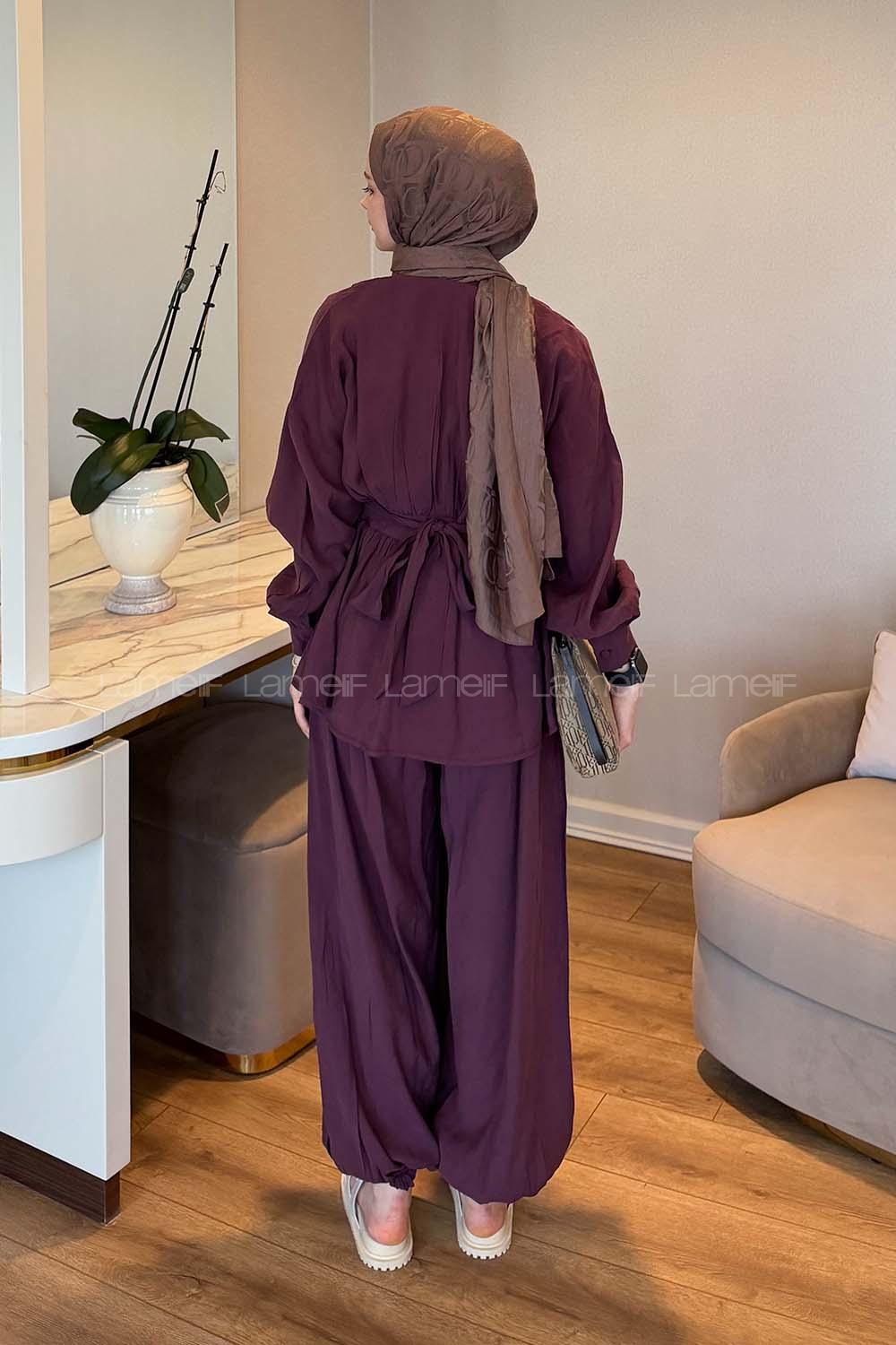Plum V Neck Long Arm Modal Elastic Trousers Comfortable Suit