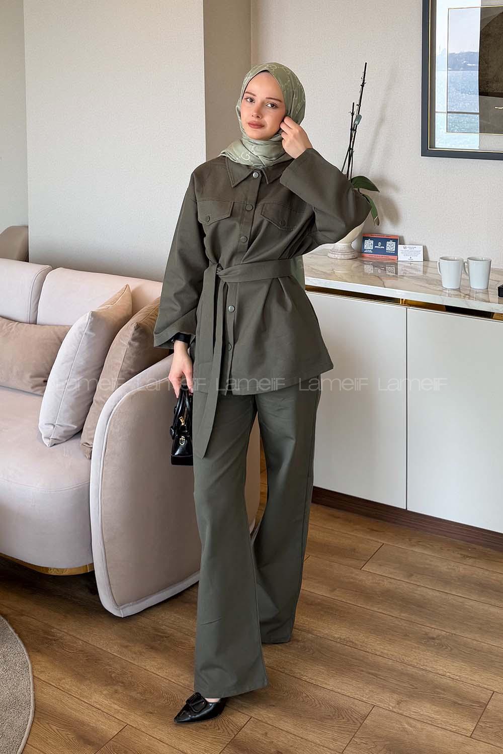 Lamelif Çıtçıtlı Gabardin Takım Haki