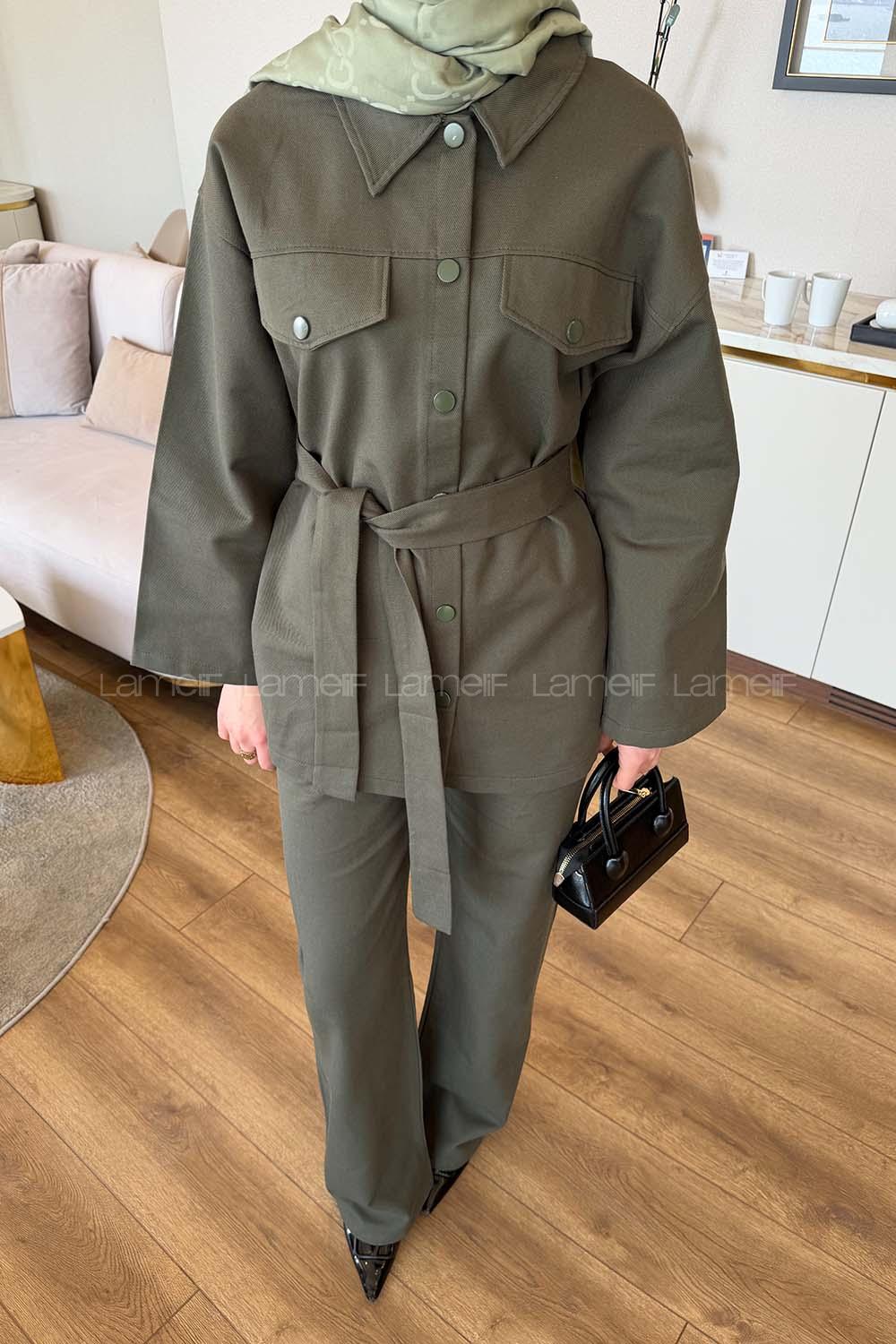 Lamelif Çıtçıtlı Gabardin Takım Haki