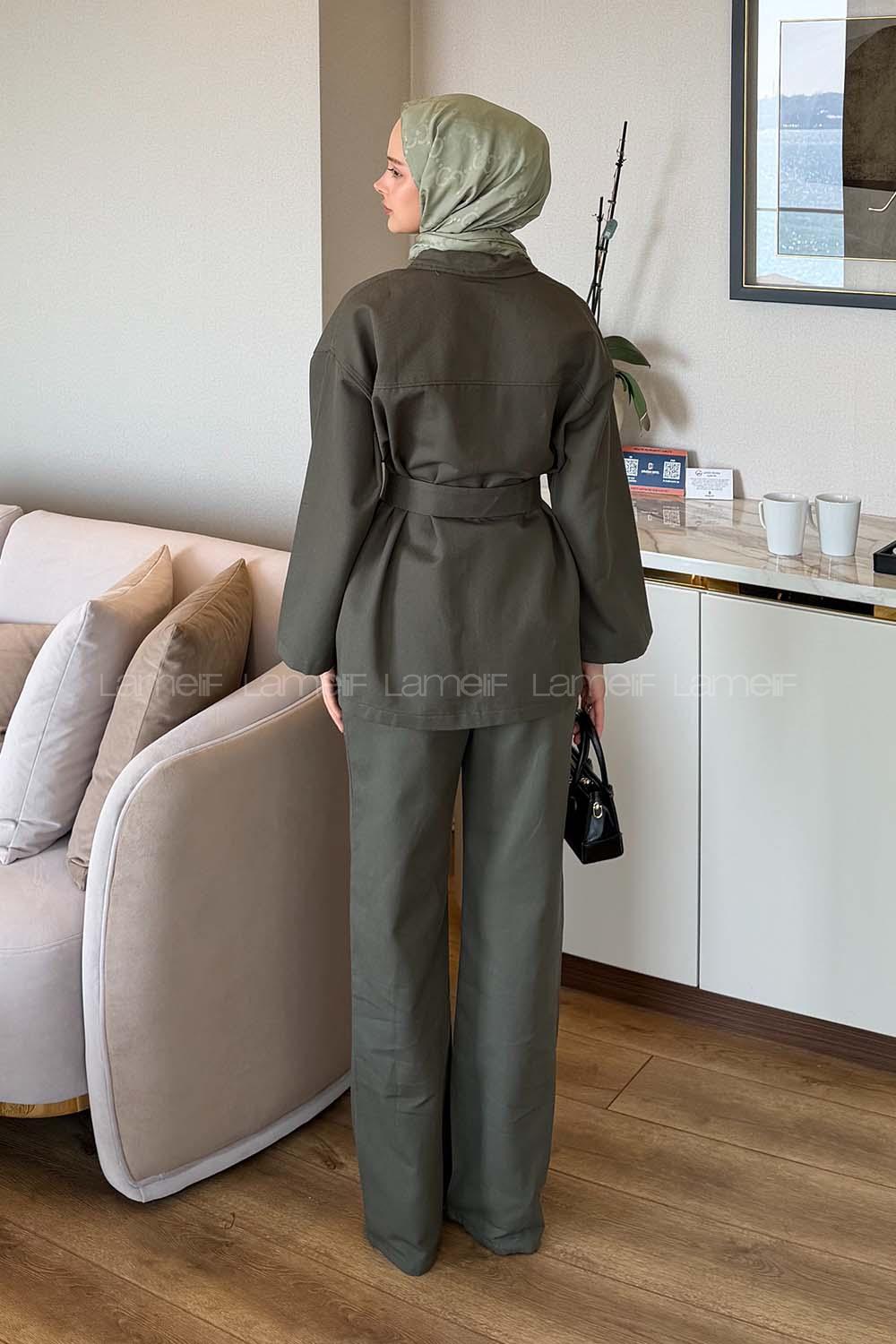 Lamelif Çıtçıtlı Gabardin Takım Haki