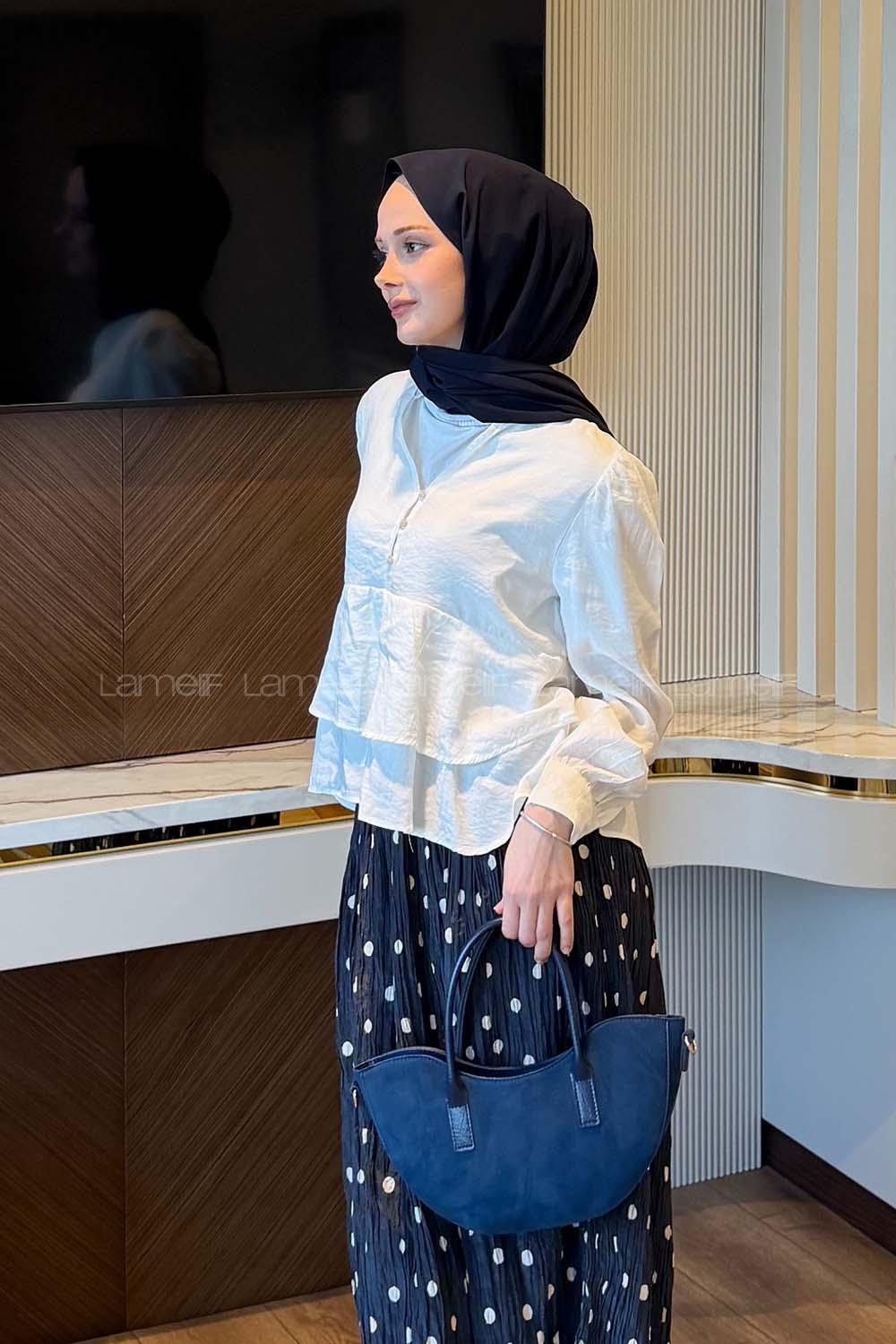 Lamelif Fırfırlı Bluz Ekru