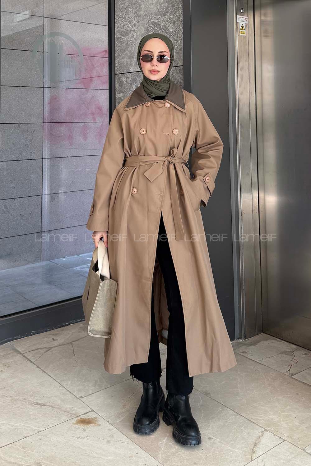 Lamelif Garnili Uzun Trenç Camel