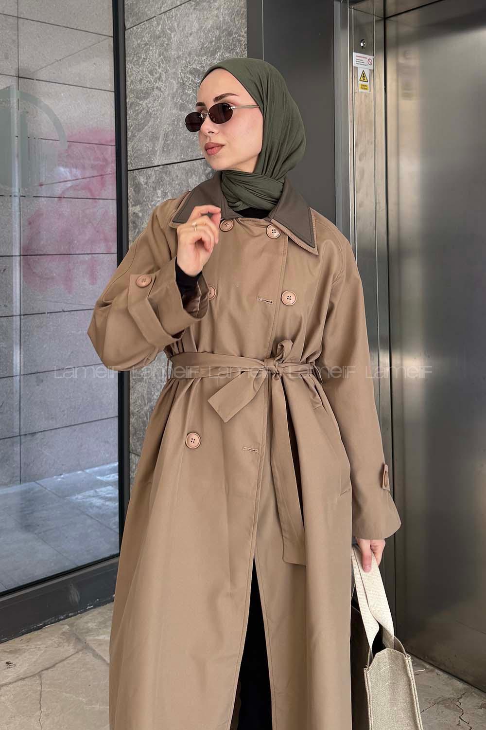 Lamelif Garnili Uzun Trenç Camel