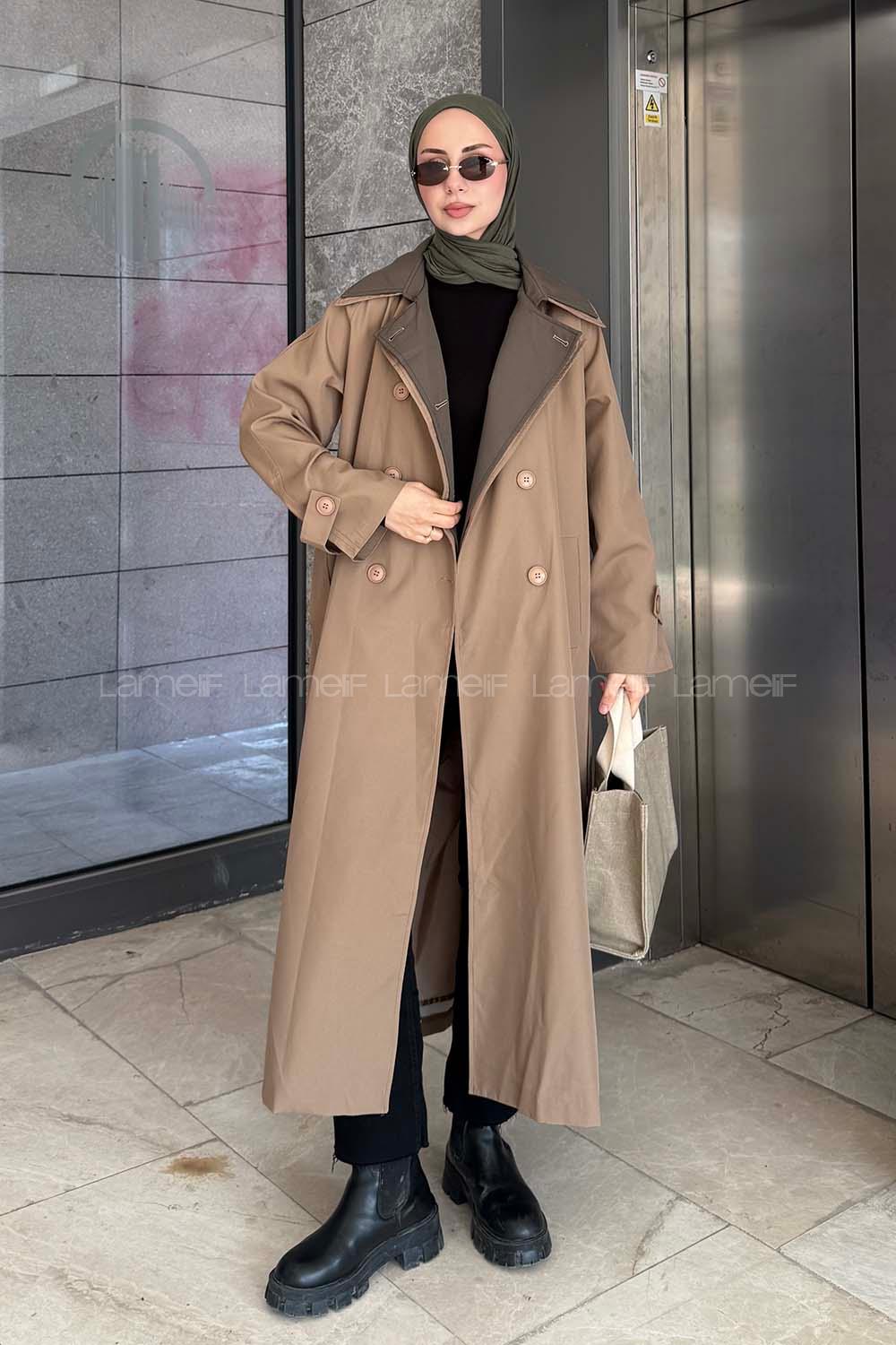 Lamelif Garnili Uzun Trenç Camel