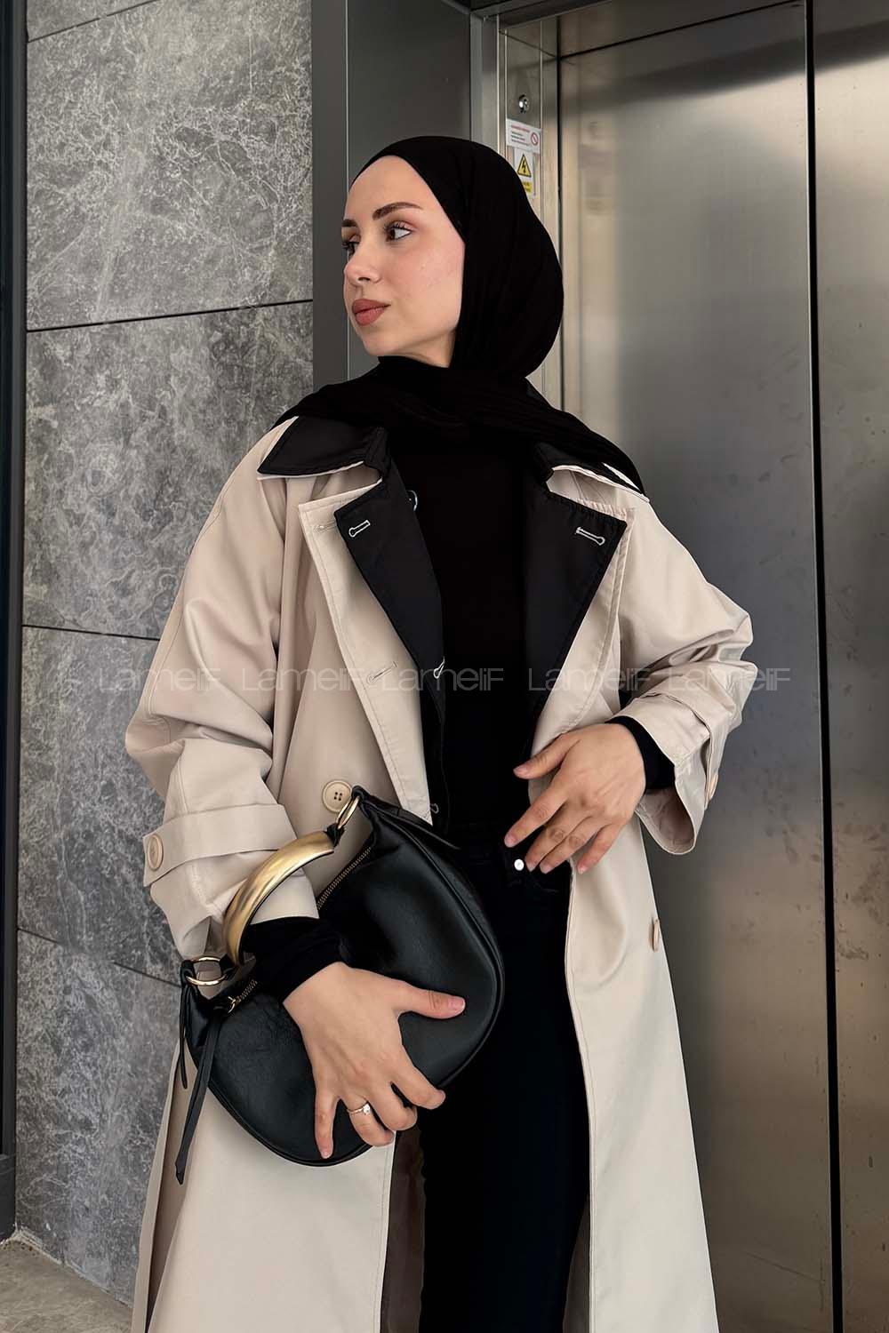 Lamelif Garnili Uzun Trenç Kum Beji