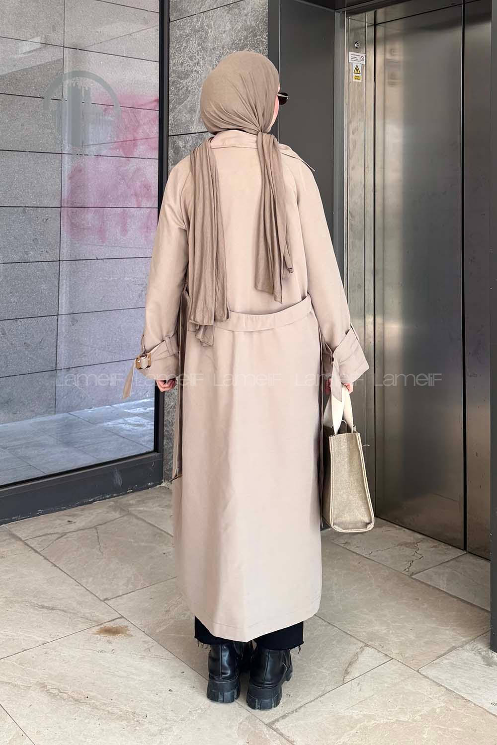 Lamelif Kol Kemerli Trençkot Vizonrengi