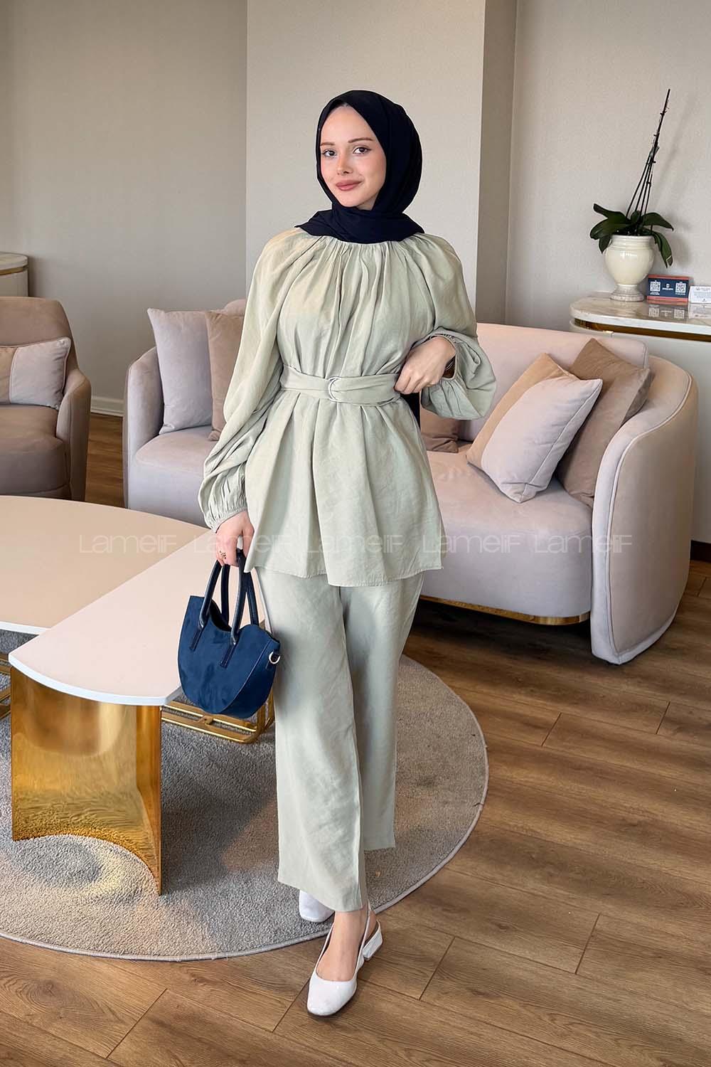 Musty Green Crew Neck Long Arm Modal Regular Trousers Comfortable Suit