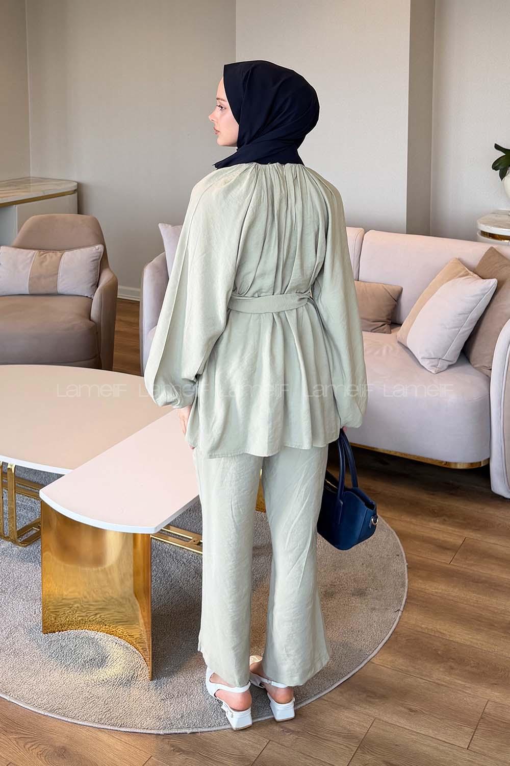 Musty Green Crew Neck Long Arm Modal Regular Trousers Comfortable Suit