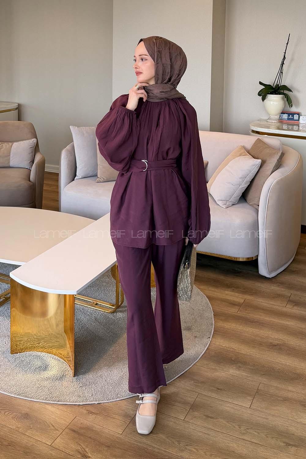 Plum Crew Neck Long Arm Modal Regular Trousers Comfortable Suit