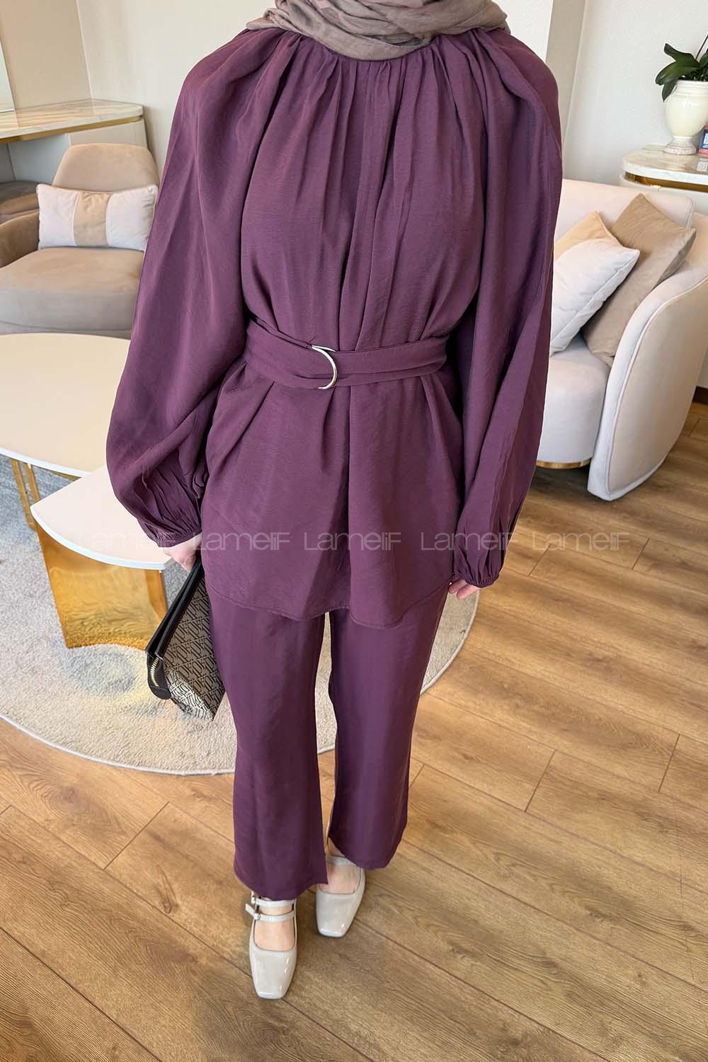 Plum Crew Neck Long Arm Modal Regular Trousers Comfortable Suit