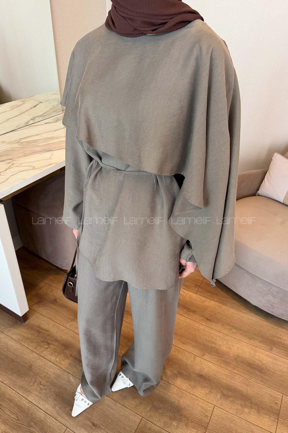 Mink Crew Neck Long Arm Tensel Regular Trousers Comfortable Suit