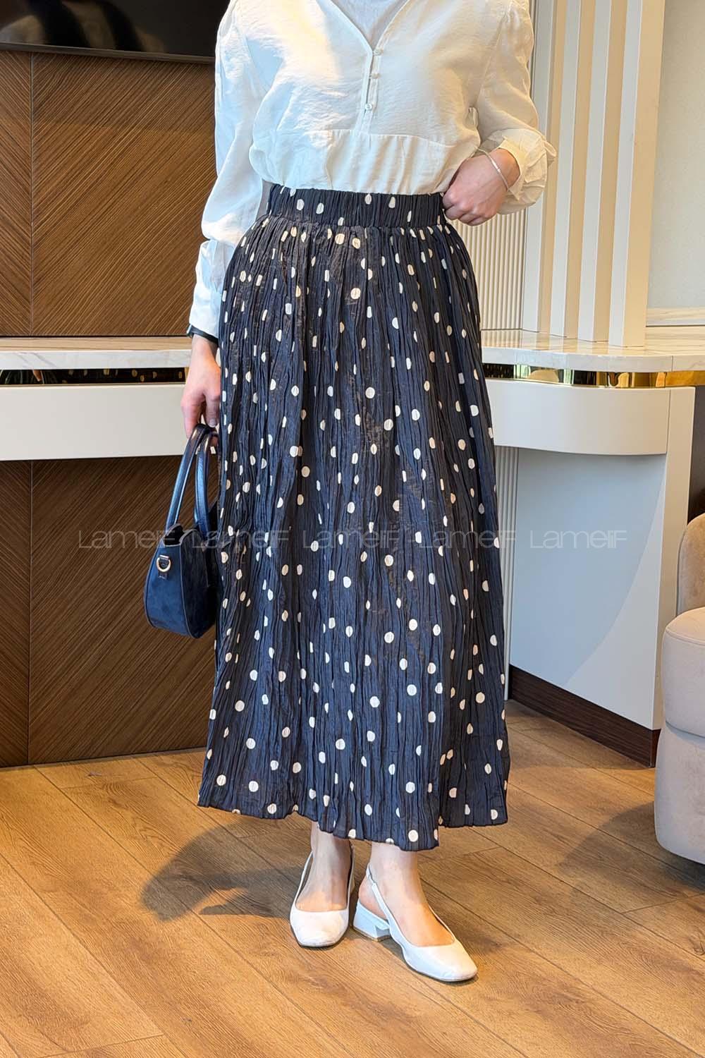 Lamelif Puantiyeli Etek Lacivert