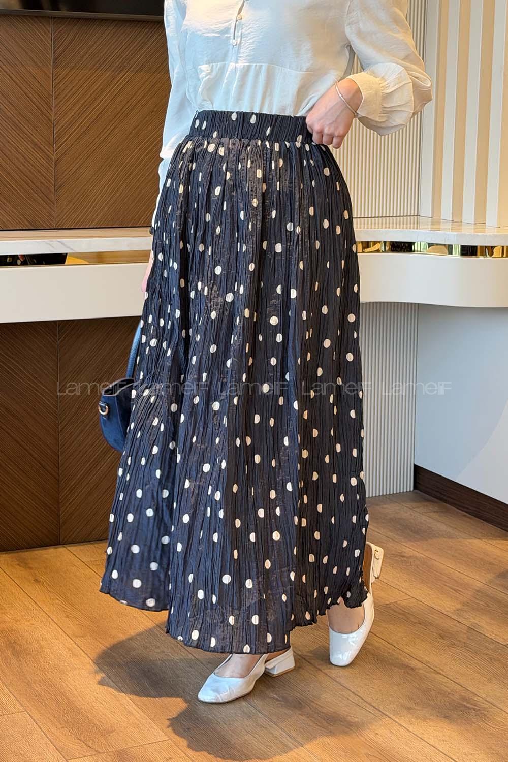 Lamelif Puantiyeli Etek Lacivert