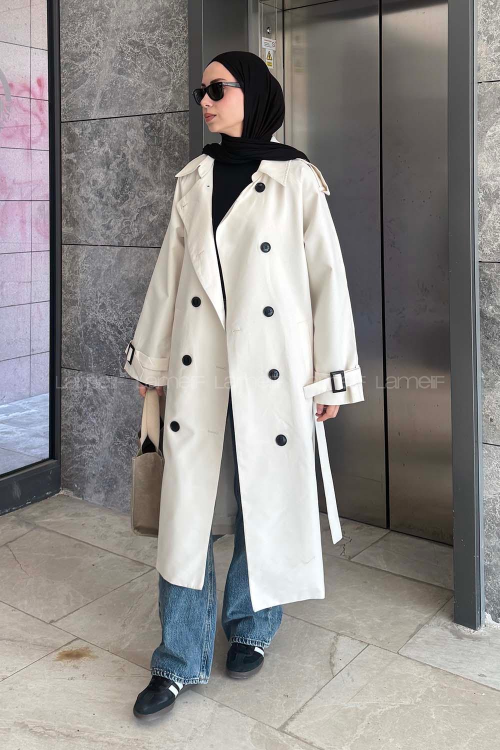 Cream Reglan Sleeveless Arm Without Accessories Poplin Fabric Trench Coat