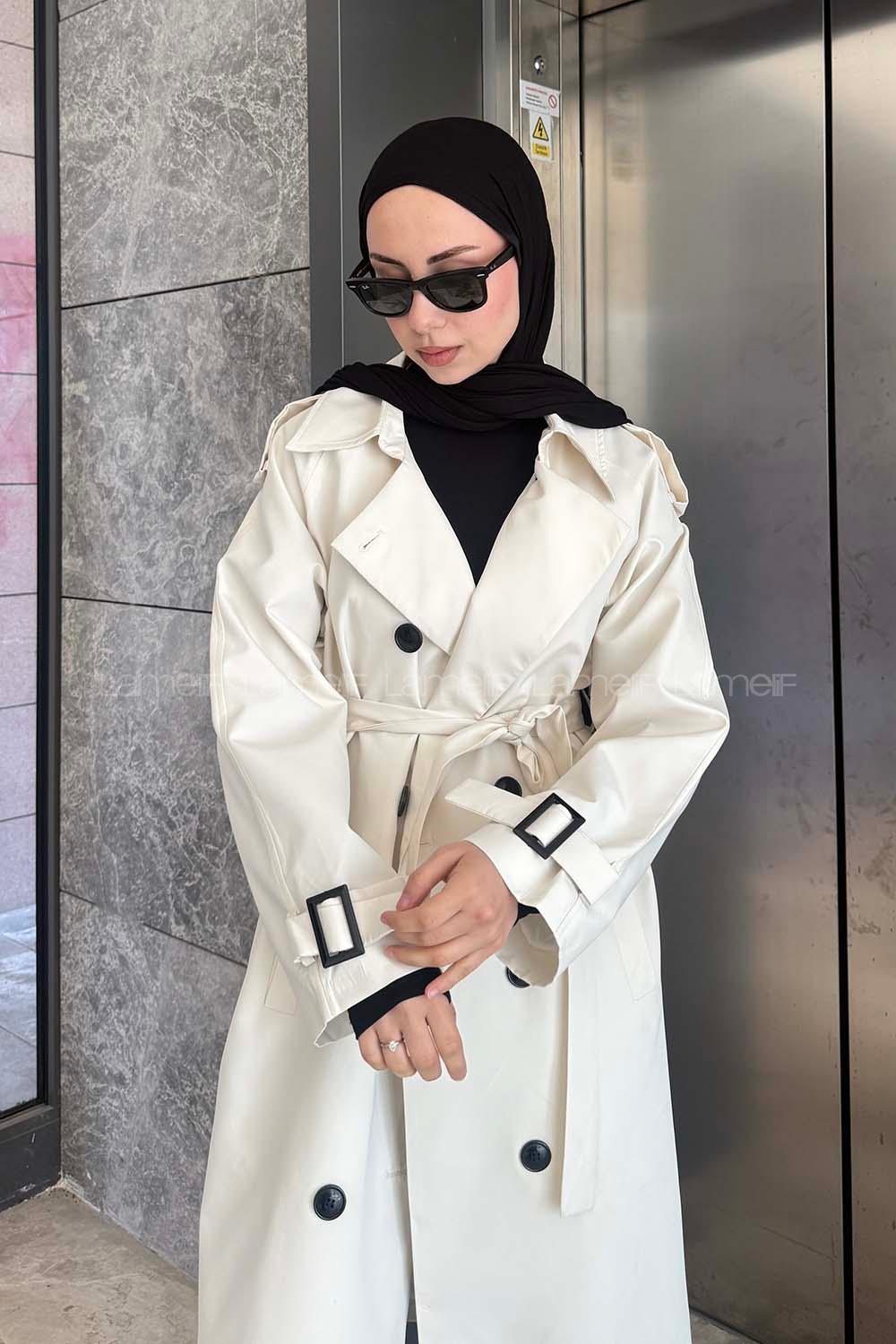 Cream Reglan Sleeveless Arm Without Accessories Poplin Fabric Trench Coat