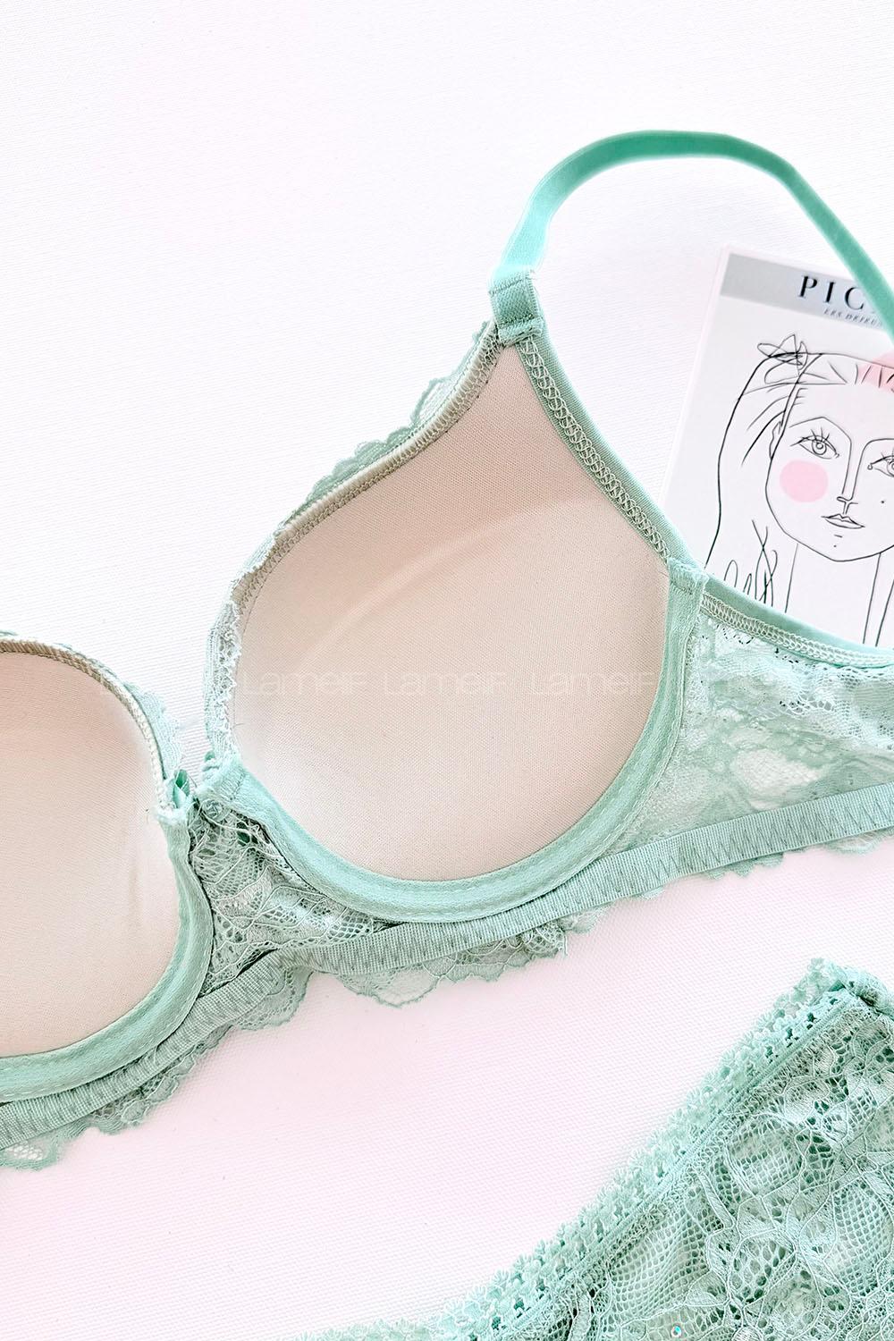 Lamelif Taşlı Dantelli Destekli Sütyen Takım Toz Pembe Renk