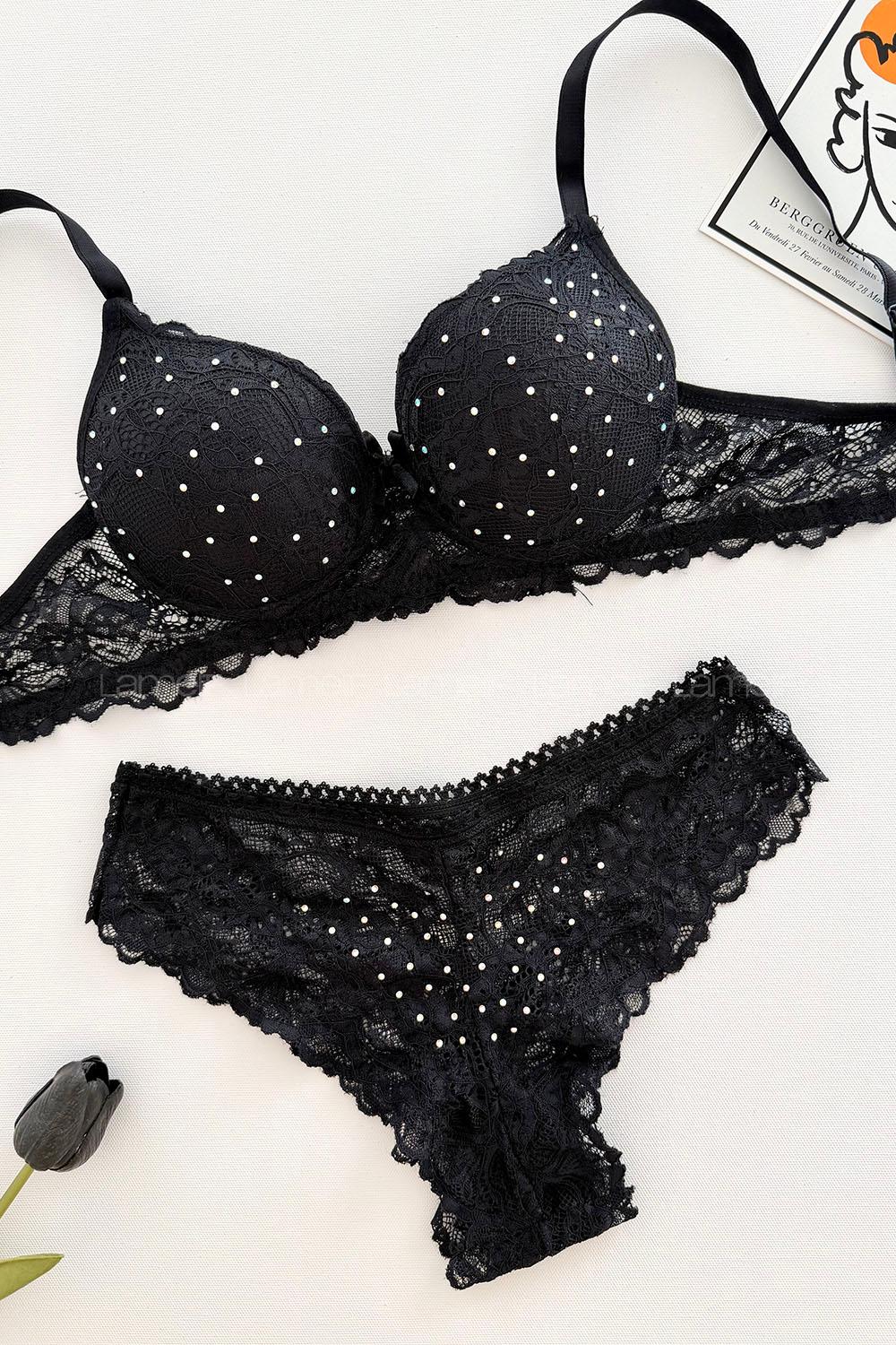 Lamelif Taşlı Dantelli Destekli Sütyen Takım