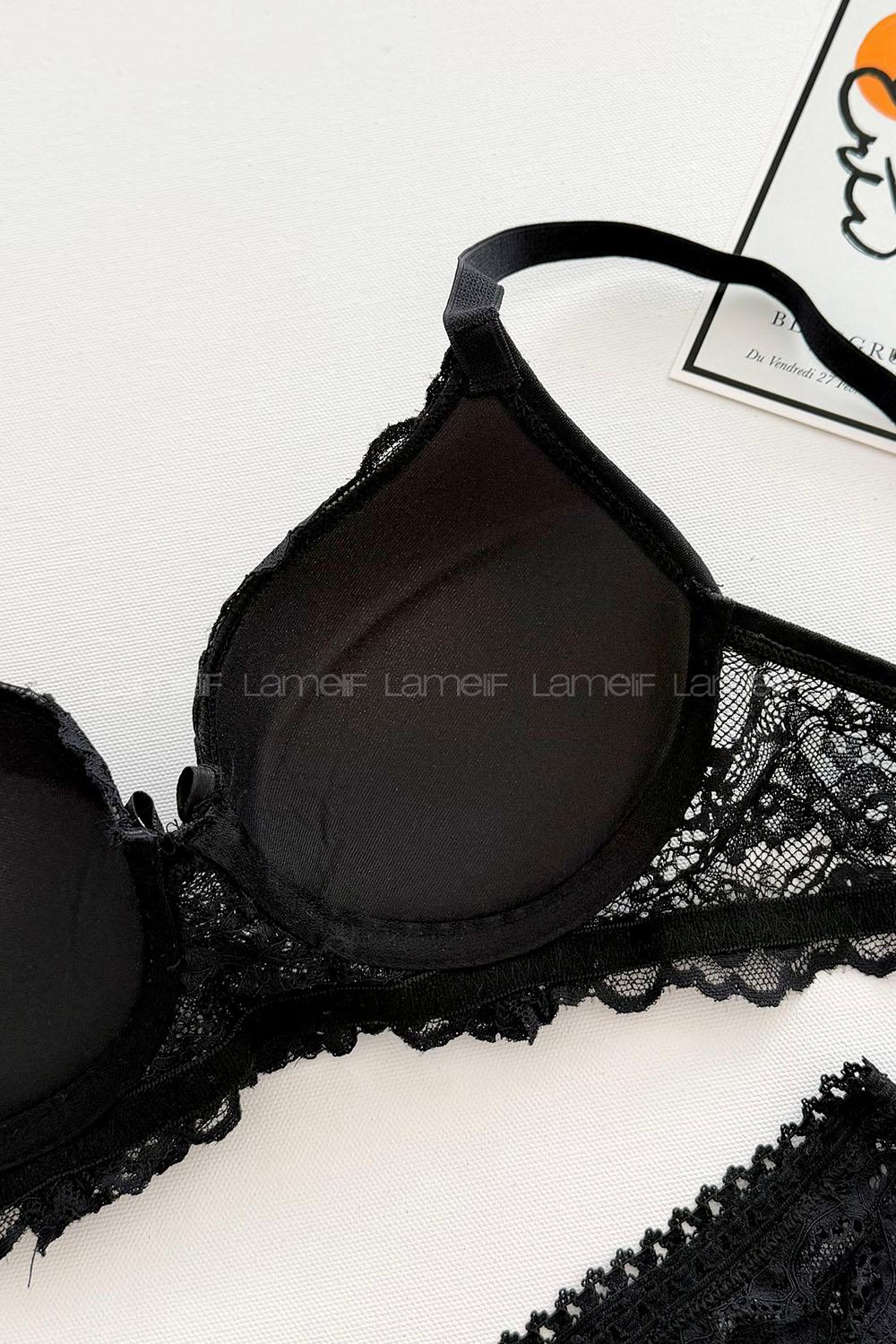 Lamelif Taşlı Dantelli Destekli Sütyen Takım