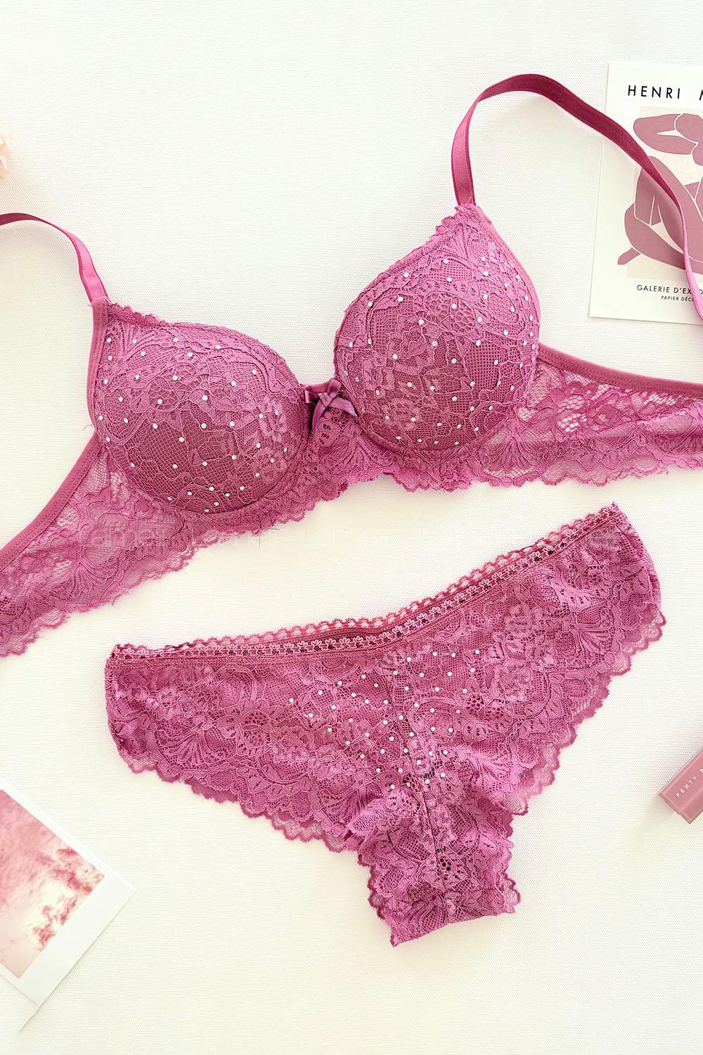 Lamelif Taşlı Dantelli Destekli Sütyen Takım