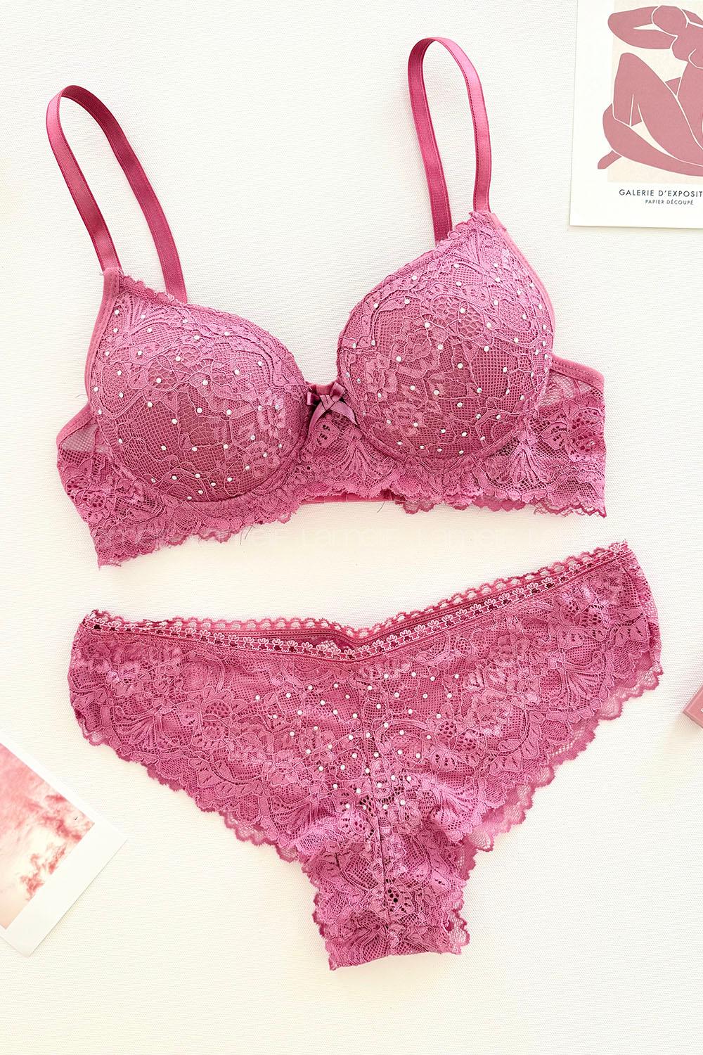 Lamelif Taşlı Dantelli Destekli Sütyen Takım