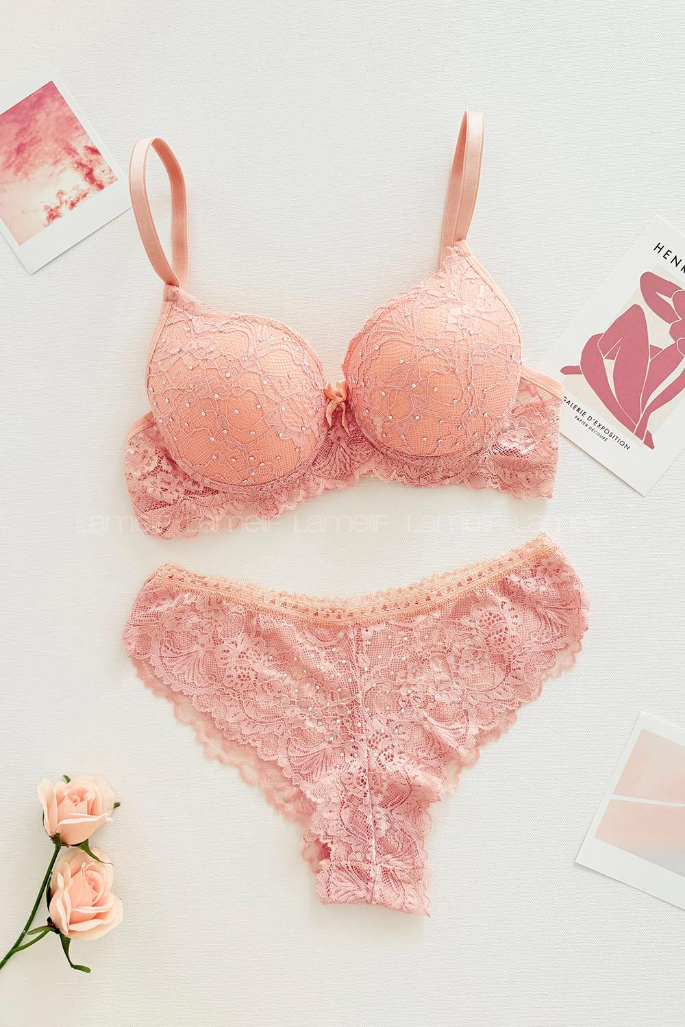 Lamelif Taşlı Dantelli Destekli Sütyen Takım