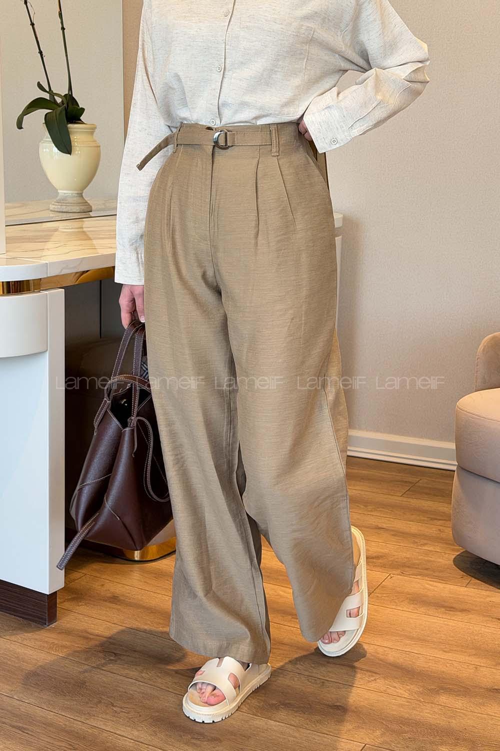 Camel Cotton High Waist Comfortable Pants