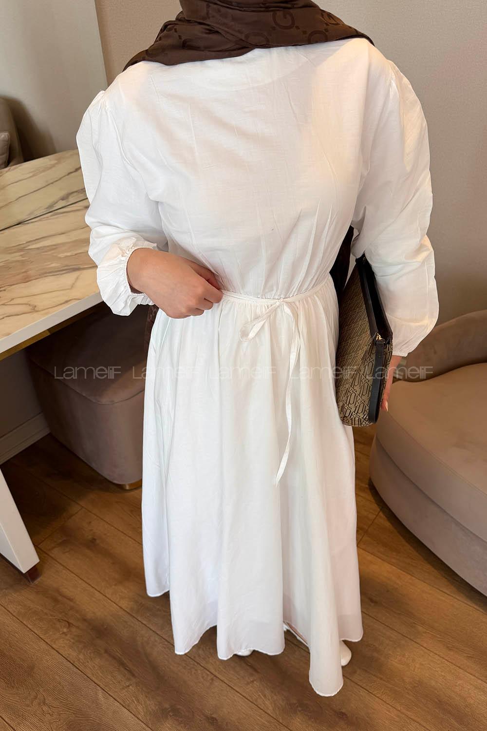 White Crew Neck Cotton Dresess