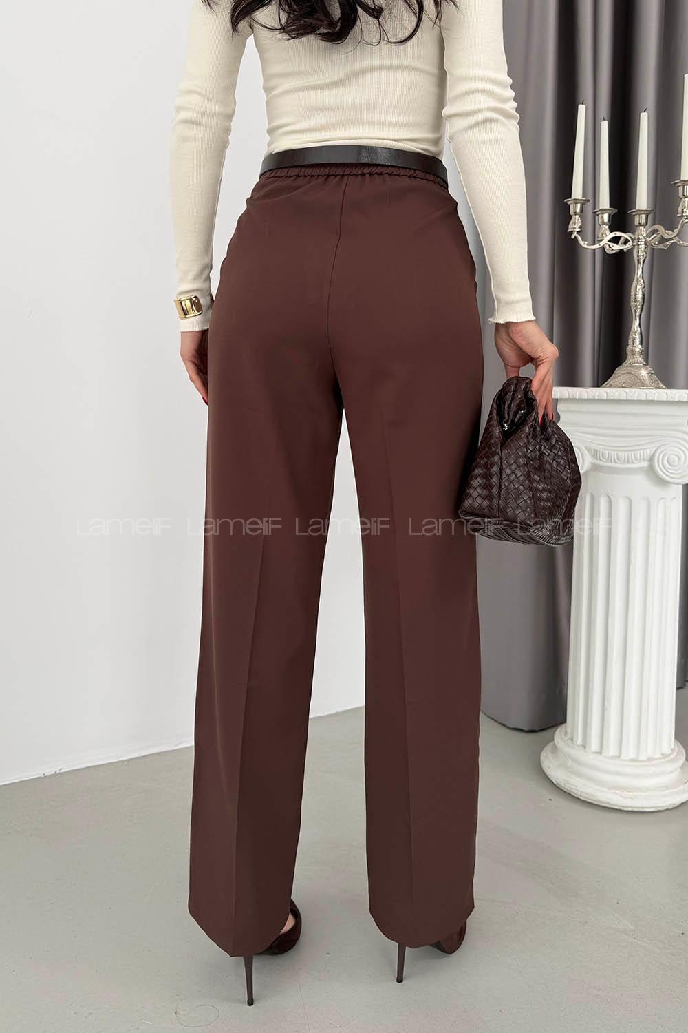 Bitter Brown Cotton Polyester High Waist Material Pants