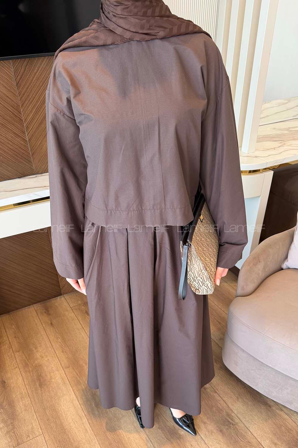 Lamelif Etekli Takım Koyu Kahverengi