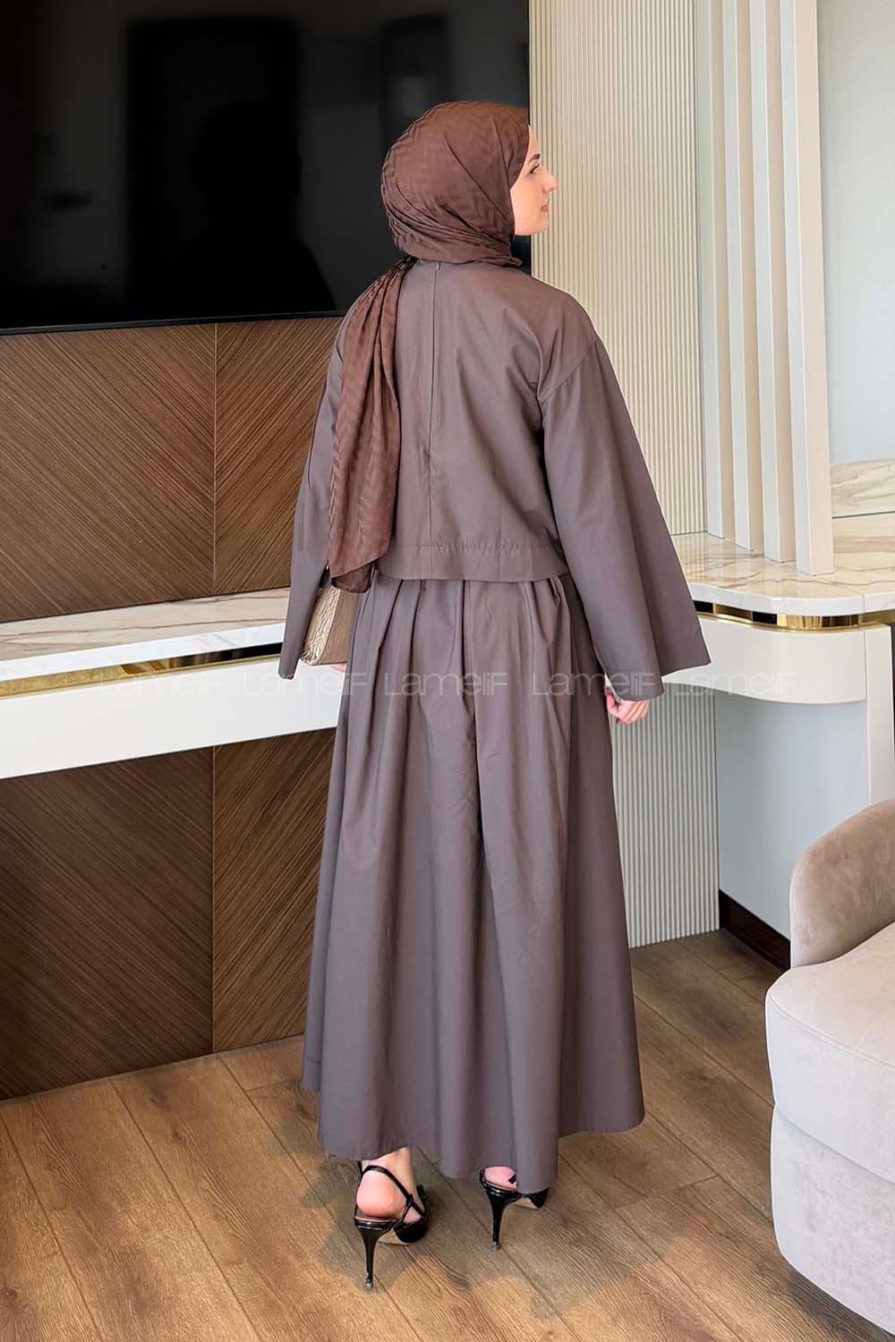 Lamelif Etekli Takım Koyu Kahverengi