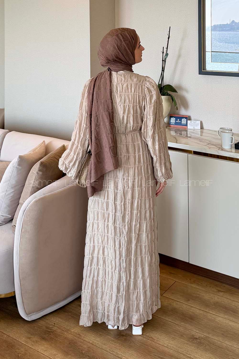 Beige Crew Neck Modal Dresess