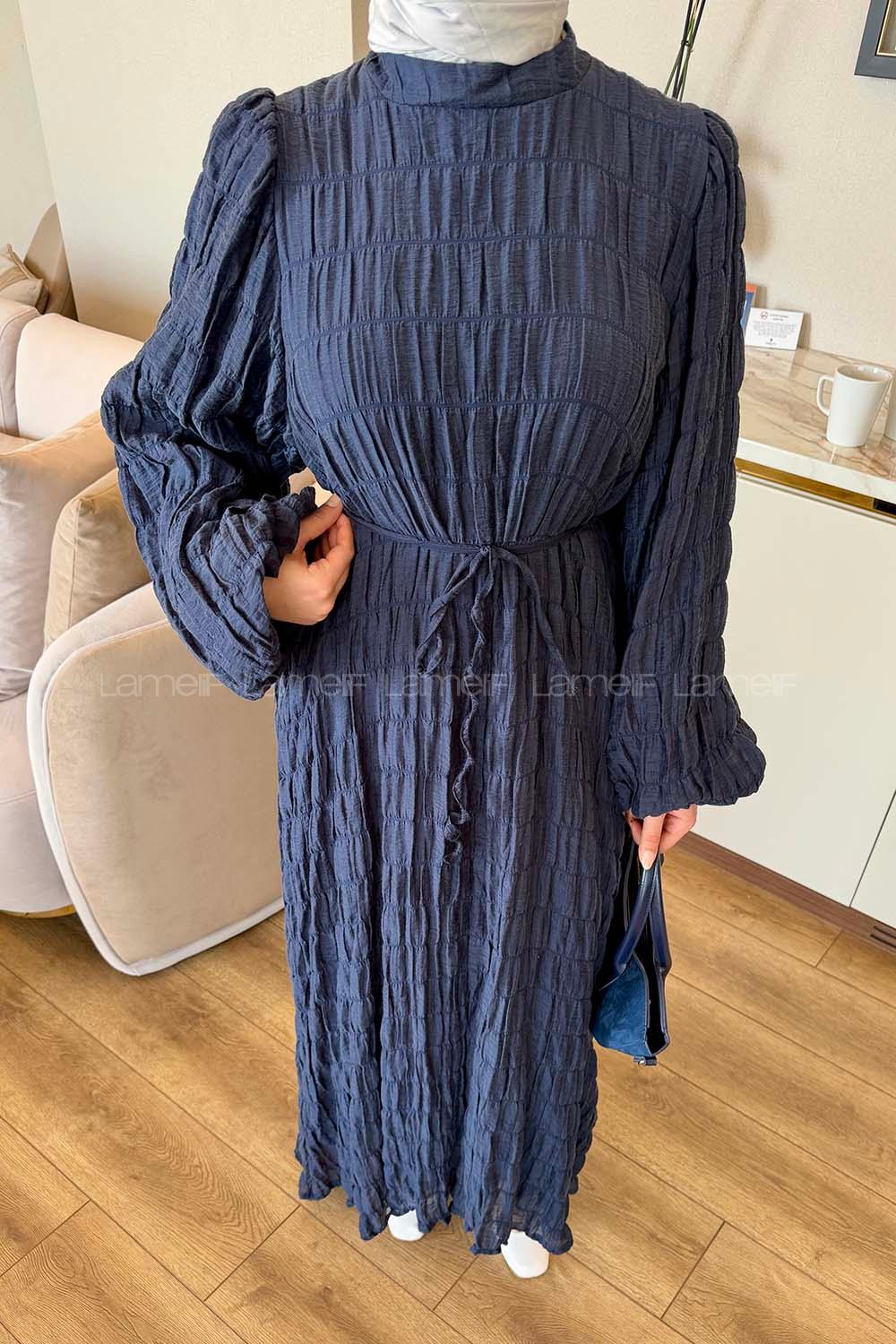 Lamelif Gipeli Modal Tesettür Elbise Lacivert