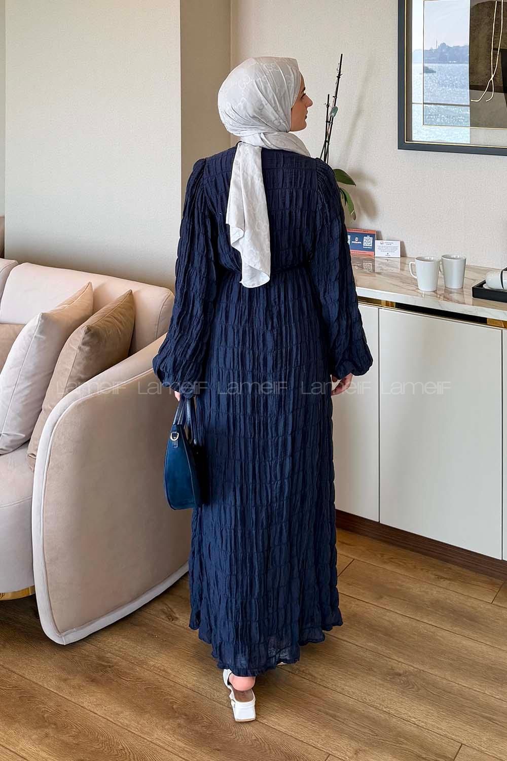 Lamelif Gipeli Modal Tesettür Elbise Lacivert