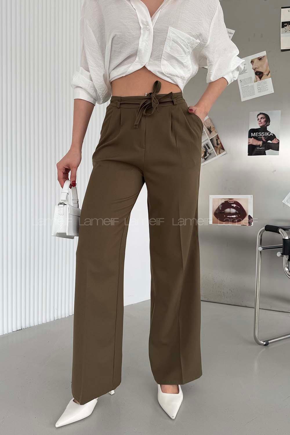 Lamelif İp Detaylı Pantolon Haki