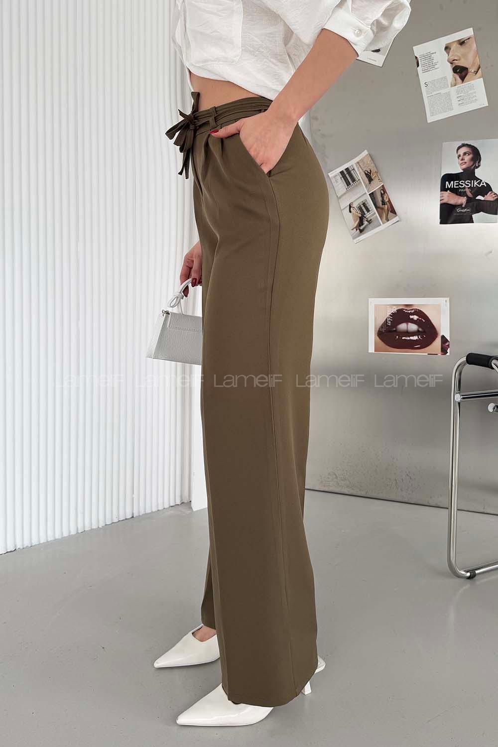 Lamelif İp Detaylı Pantolon Haki