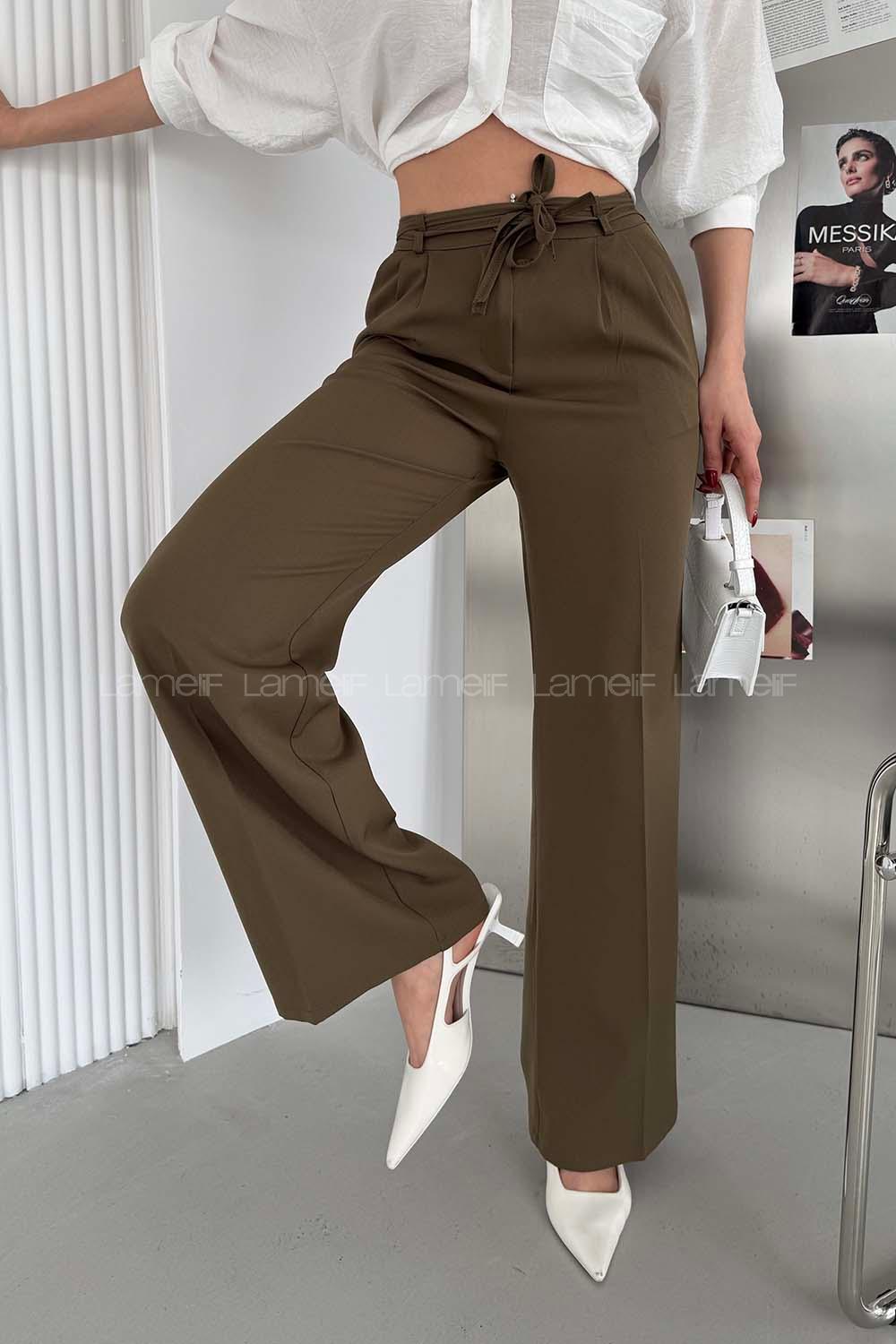 Lamelif İp Detaylı Pantolon Haki