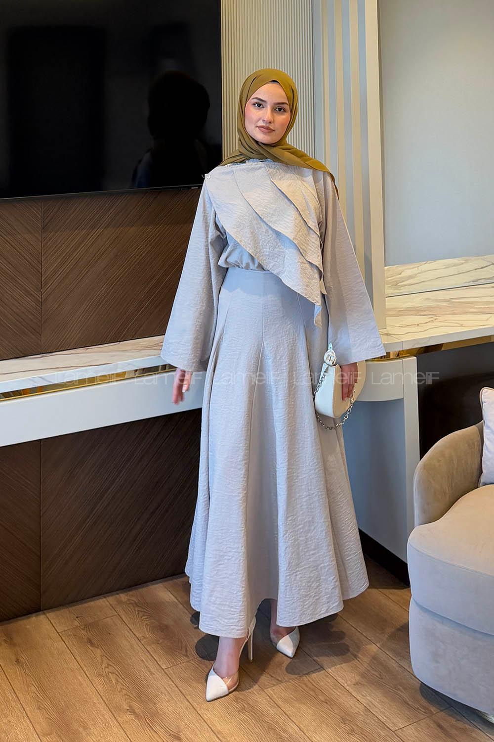 Stone Shirt Collar Long Arm Linen Straight Skirt Suit
