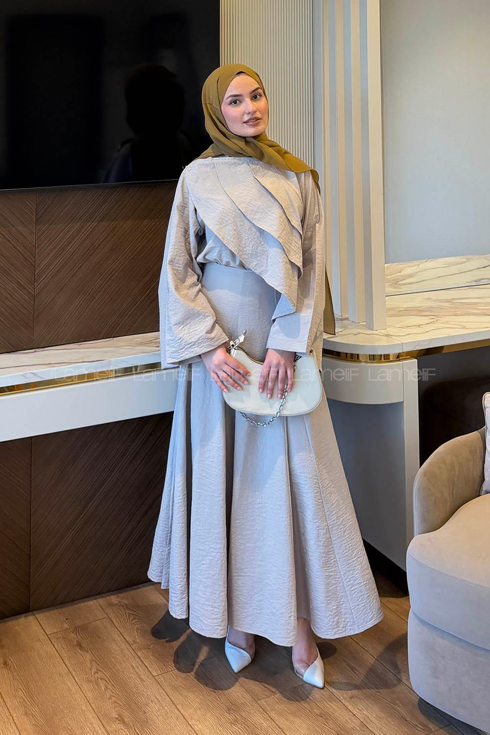 Stone Shirt Collar Long Arm Linen Straight Skirt Suit