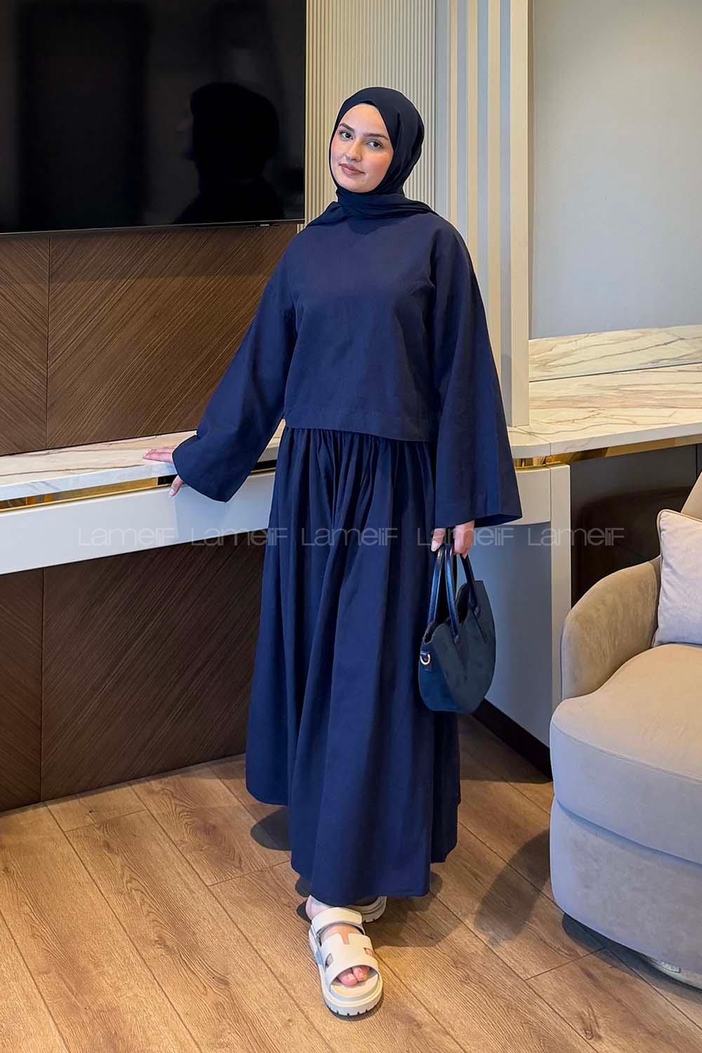 Lamelif Keten Etekli Takım Lacivert