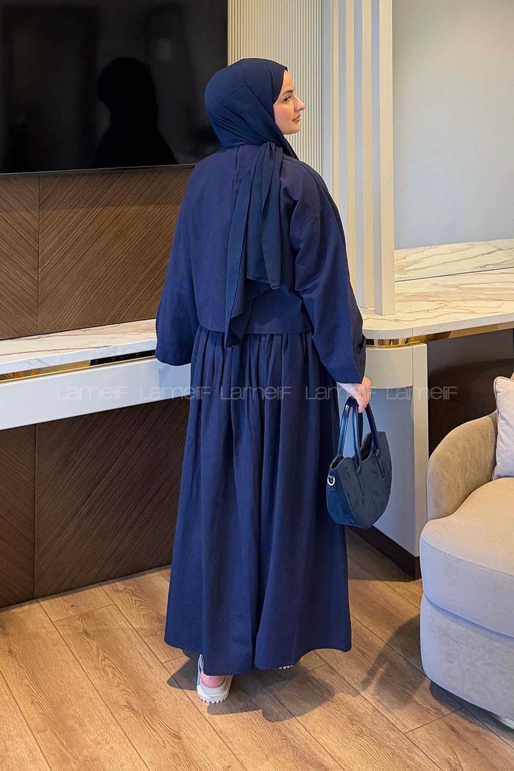 Lamelif Keten Etekli Takım Lacivert