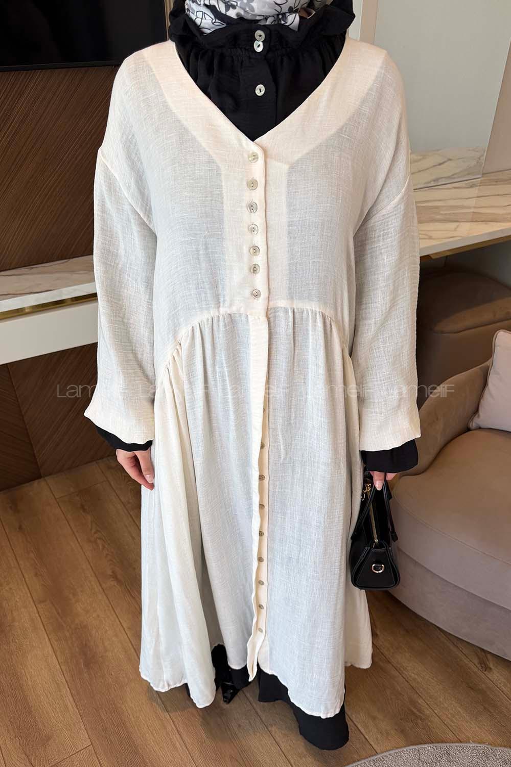 Lamelif Müslin Maksi Boy Elbise Bej