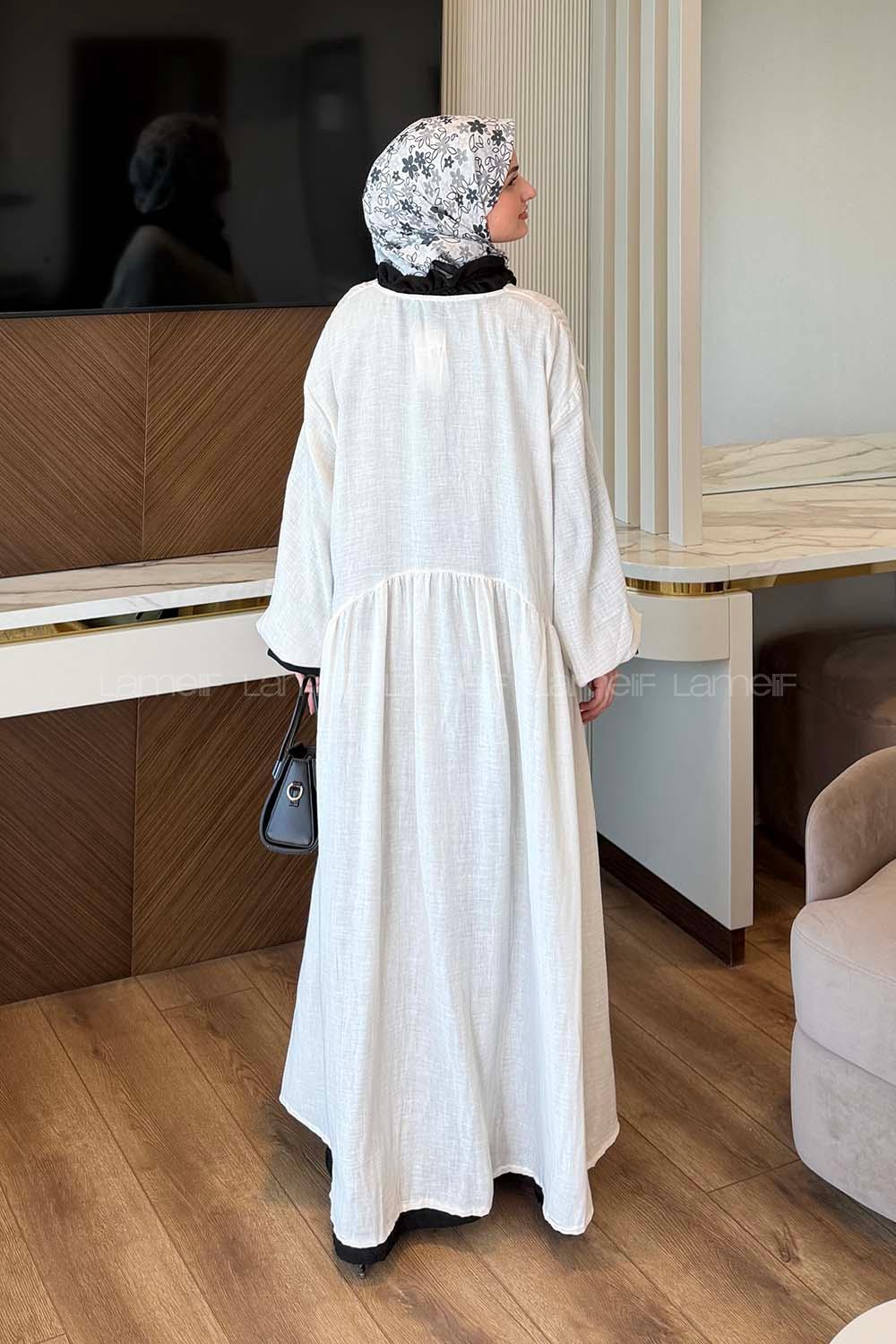 Lamelif Müslin Maksi Boy Elbise Bej