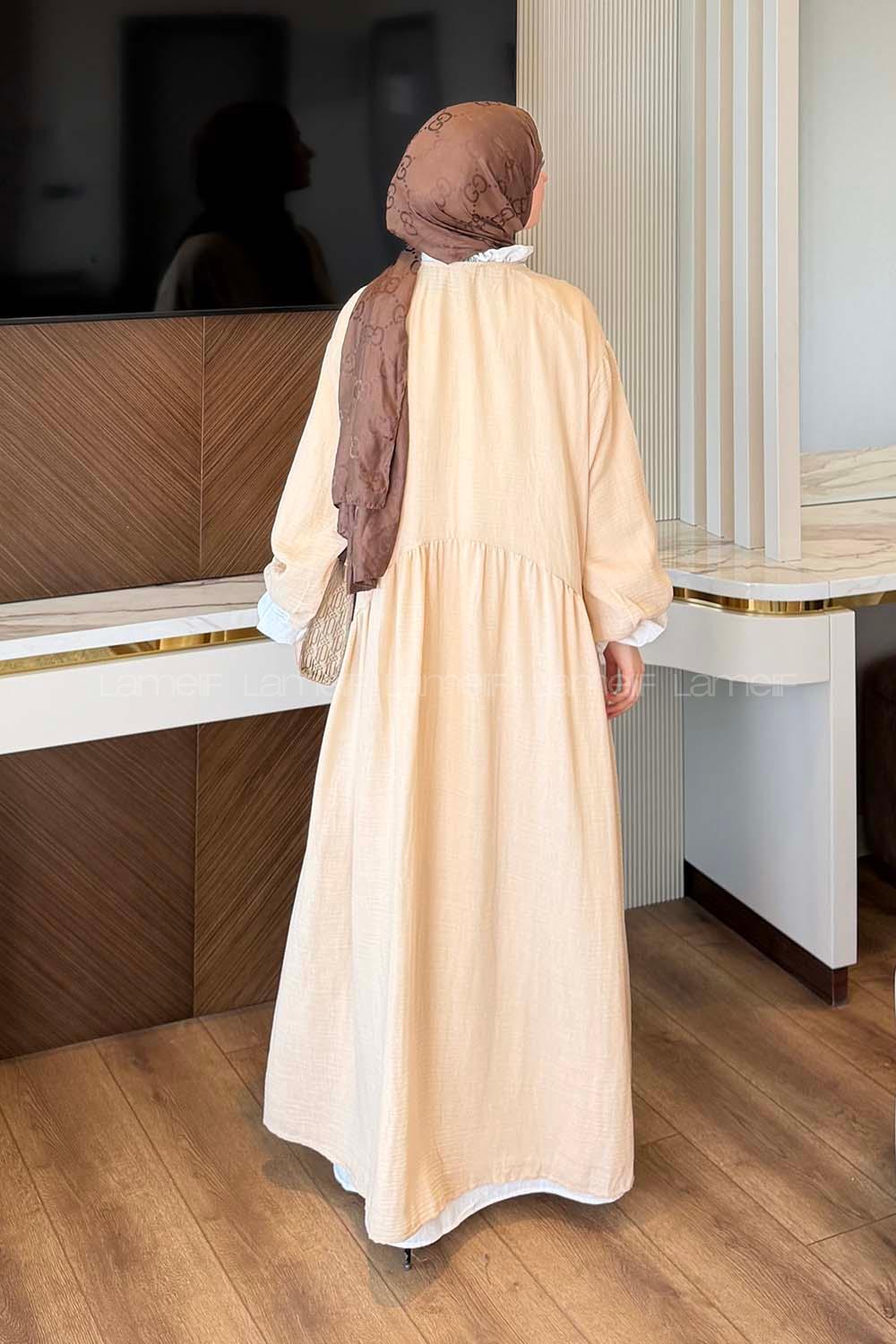 Lamelif Müslin Maksi Boy Elbise Sütlü Kahve