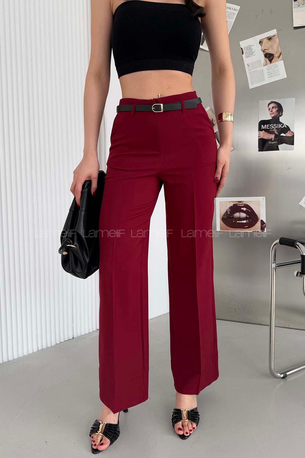 Claret Red Crepe Fabric High Waist Material Pants
