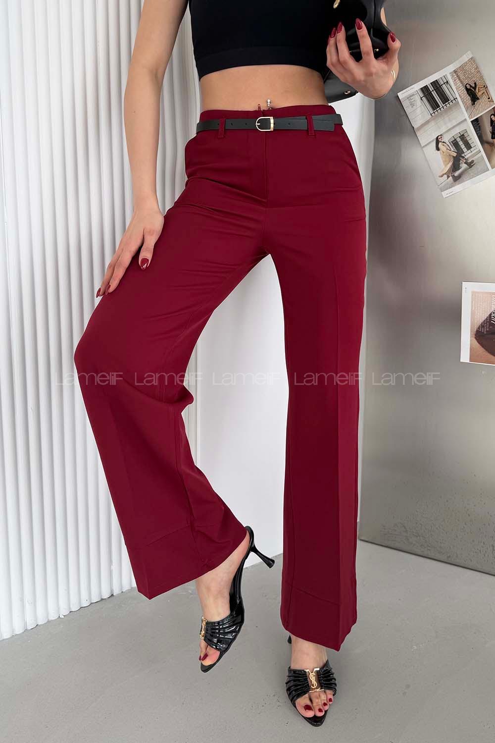Claret Red Crepe Fabric High Waist Material Pants