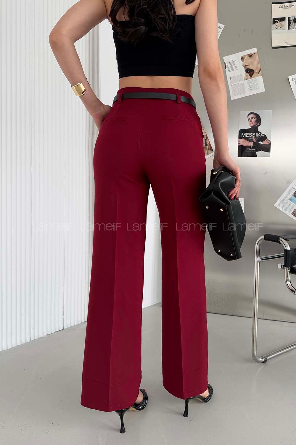 Claret Red Crepe Fabric High Waist Material Pants